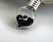 Two AAA Herkimer Diamonds, Sparkling Black Gold Mine Sand, Blown Glass Vial Necklace (Med Vial) - Sterling Silver Chain