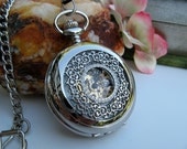 Men's Pocket Watch Silver Arabic Mechanical, Watch Chain - Groomsmen - Best Man - Steampunk Victorian Era - Watch - Item MPW158a