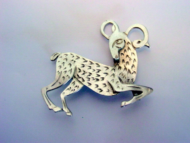 Vintage Ram Brooch 1950s Figural Ram Pin Vintage Jewelry jewellery Silver Tone