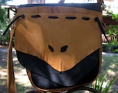 Leather Shoulder Bag, Leather Purse in Black Cowhide and Tan Deerskin