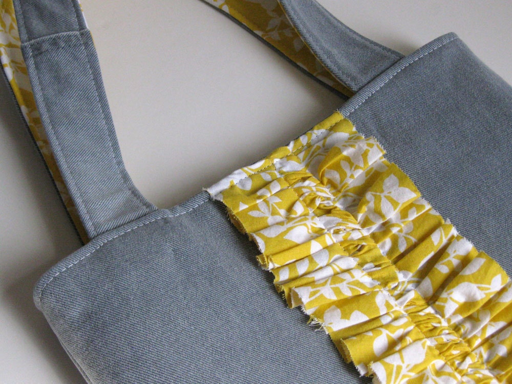 SALE (was 65.00) - DENIM PURSE - ruffle purse - recycled purse - grey purse - Lynn Minney Designs