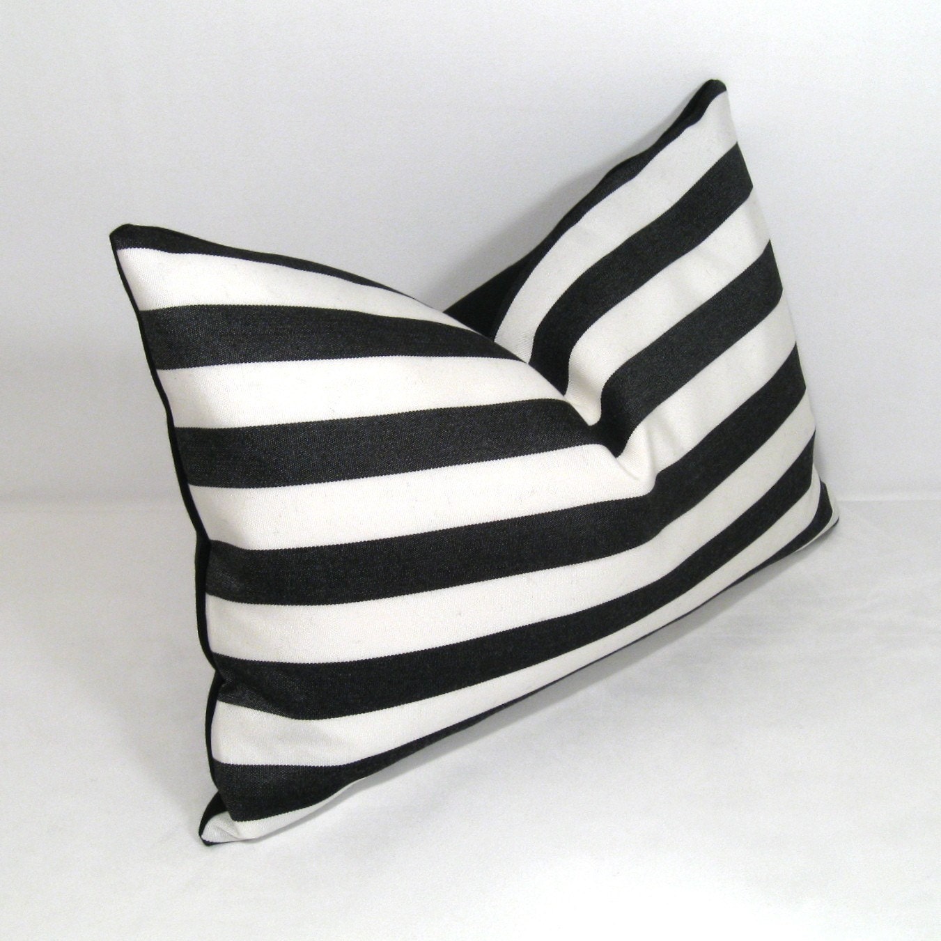 Black and White Pillow Cover - Decorative Striped Outdoor Cushion - Modern Sunbrella 12x18 inch - Mazizmuse