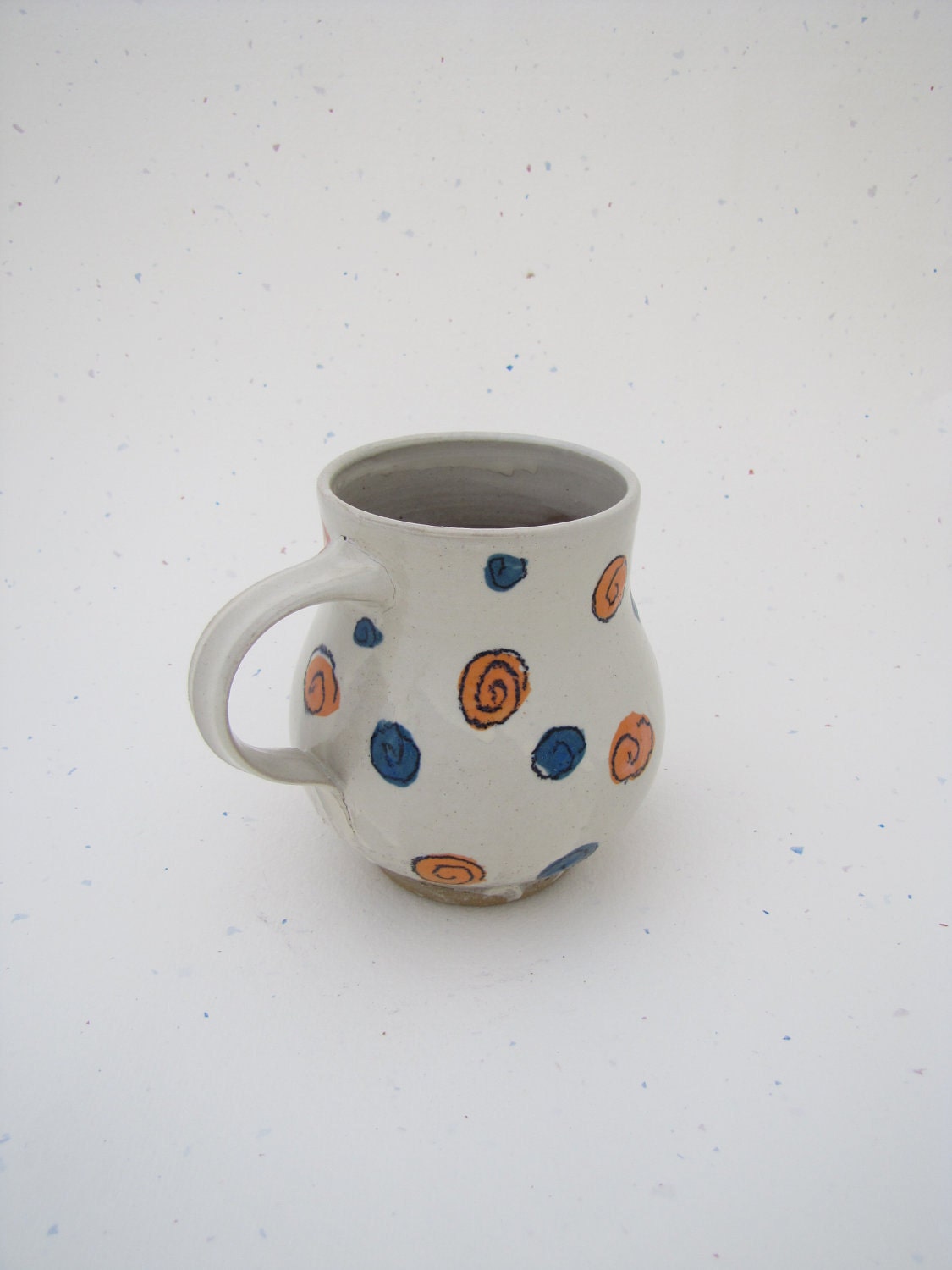 Orange and Blue Polka Dot Belly Mug Muddy Paws Pottery
