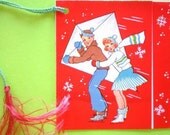 1920s FLYING A KITE In The SNOW - Bridge Tally / Score Card - Vintage / Antique