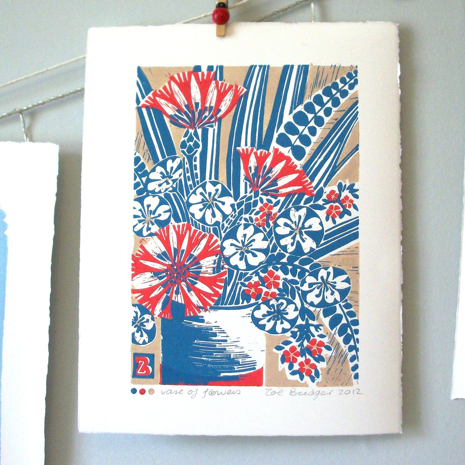 Vase of Flowers linocut print.