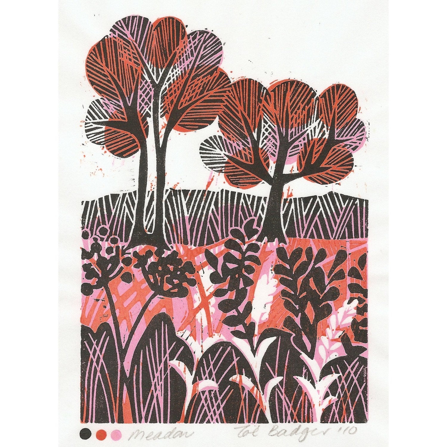 SALE Meadow linocut print.
