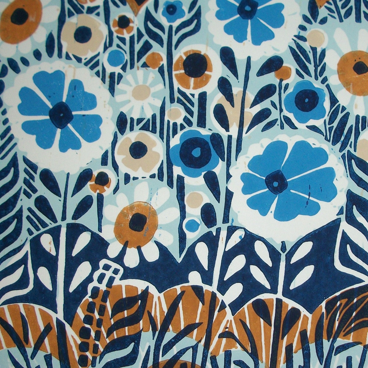 Flower Power linocut print.