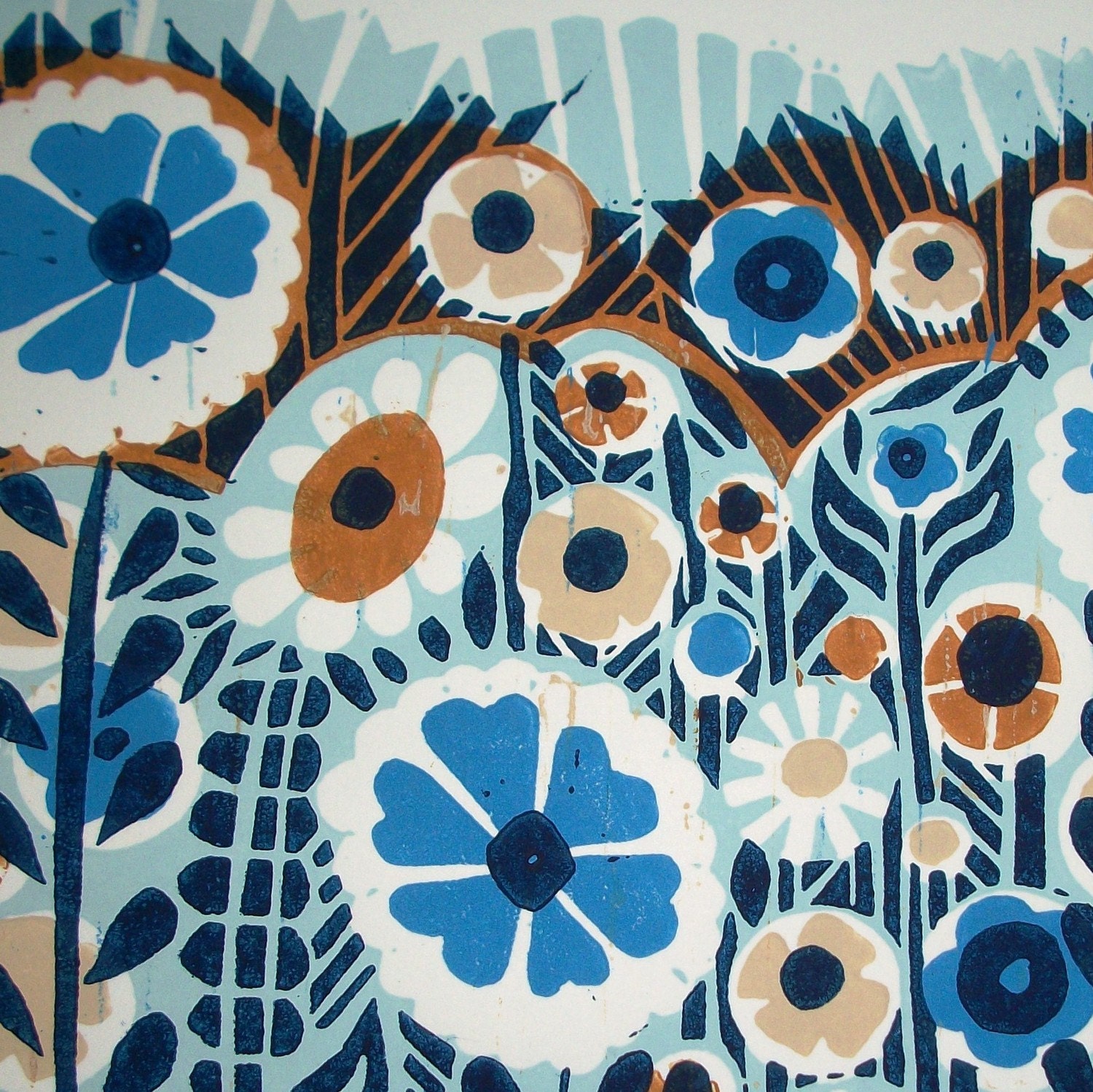 Flower Power linocut print.