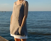 linen apron dress beige