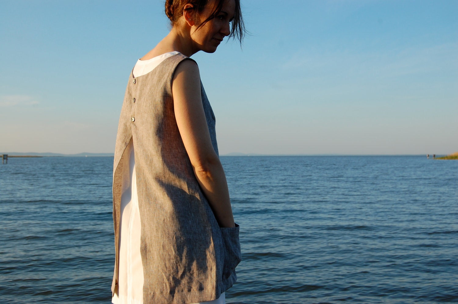 linen apron dress / beige