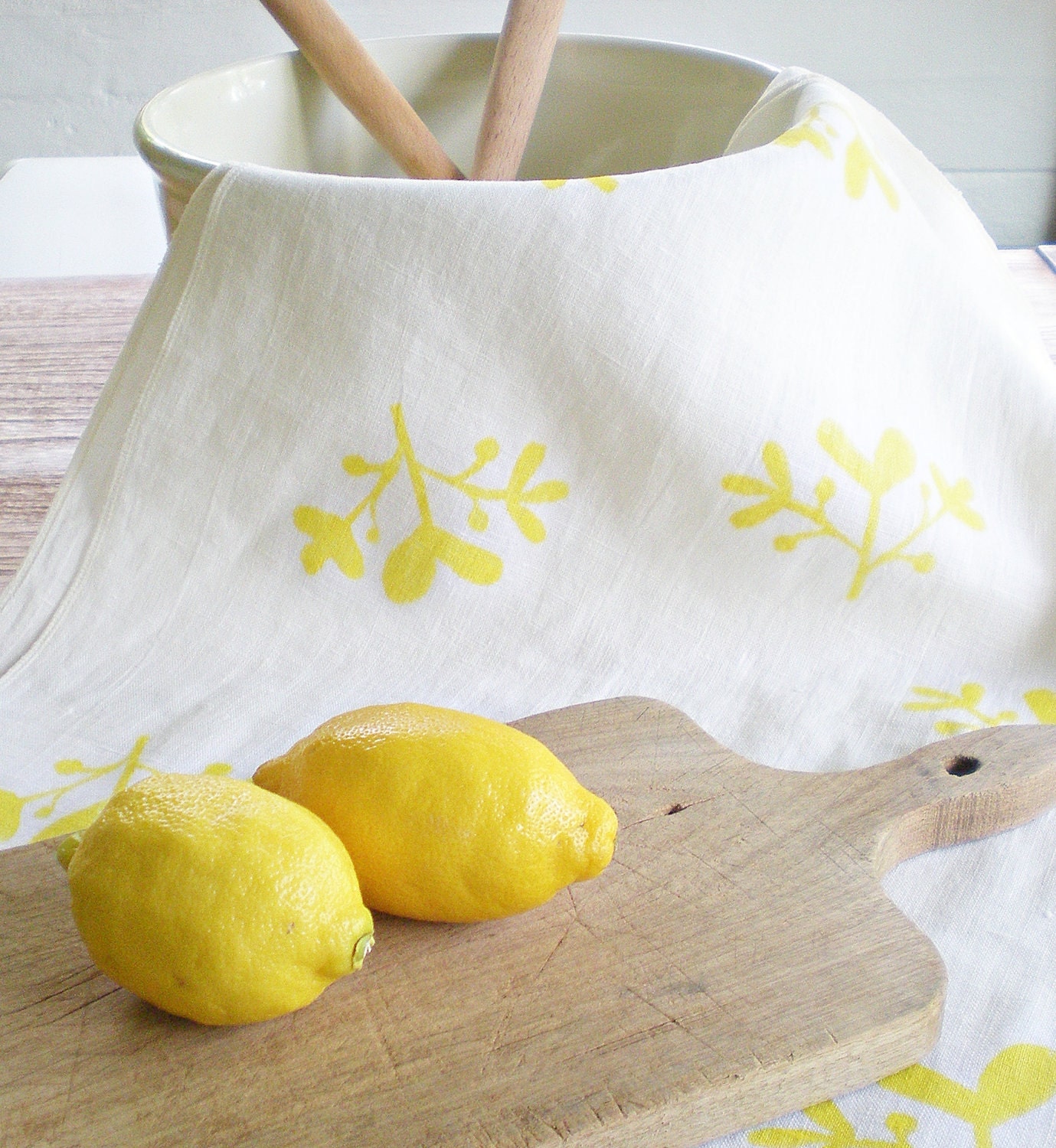 FREE SHIPPING. simple, modern linen tea towel. frolic in a Sunny, Lemony Yellow