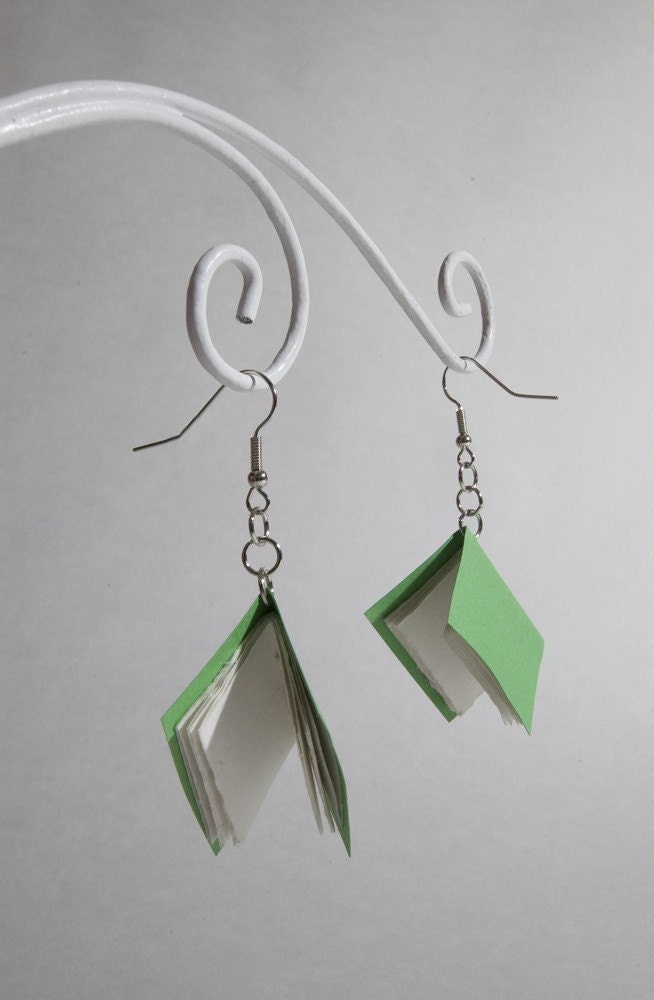 Green Hand-Bound Mini Book Earrings