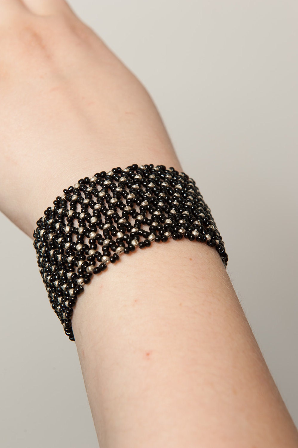 Black and Silver Netted Glam Punk Bracelet