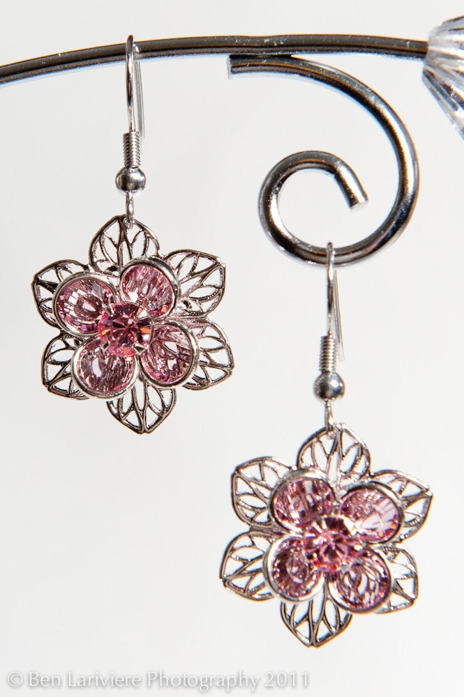Swarovski Filigree Flower Earrings - Light Rose