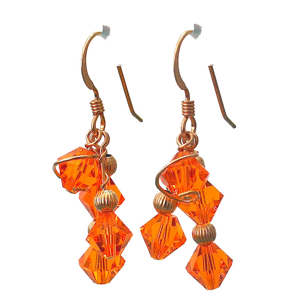 Sun Orange Array Earrings transparent bright orange swarovski crystal gold fill earrings goldfill earwires