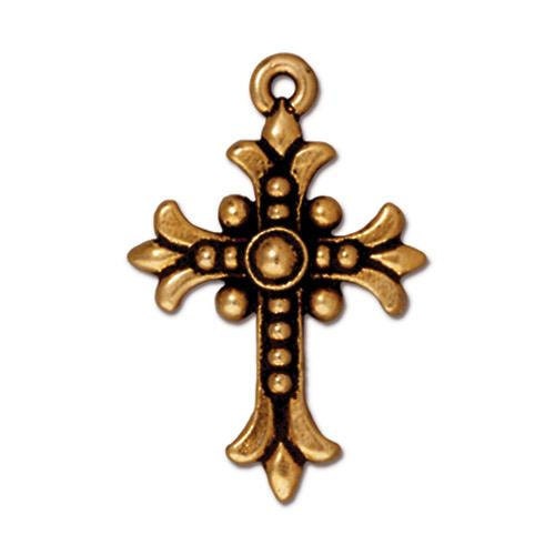 10 Charms - TierraCast Fleur Cross Charms pewter antiqued gold drops charms pendants 27 x 17 x 3.5mm