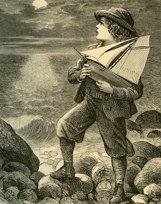 8x10 Print  -Boy With Boat - From Pen and Ink Illustration 1887