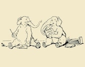 8x10 Print  -Elephants Reading- From 1905 Children's Book Illustration