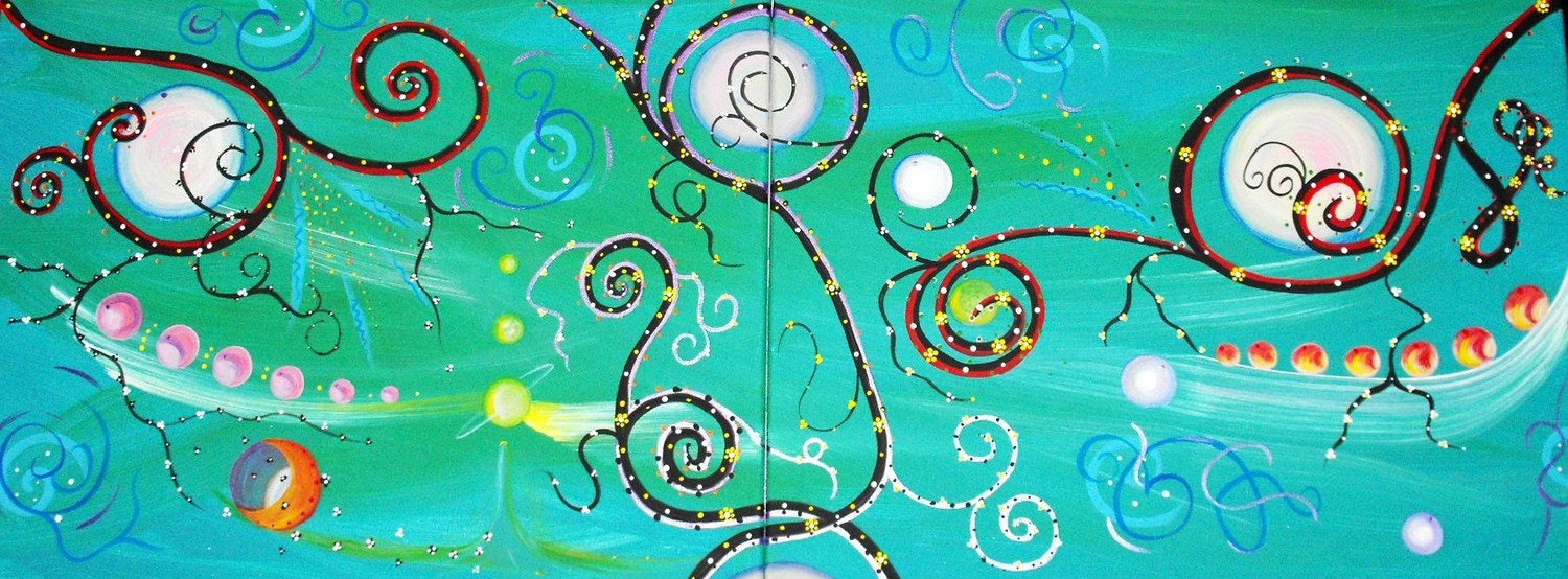 DUAL ABSTRACTS on split canvases- 16x20 inches EACH- in total 32x40 inch piece