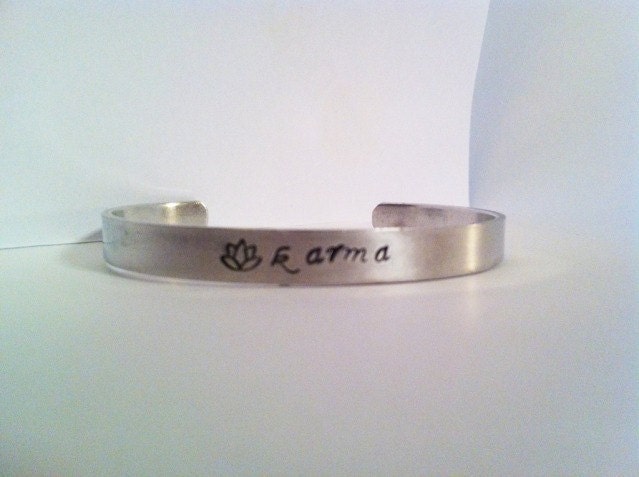 Karma Lotus Flower Hand Stamped Cuff Bracelet