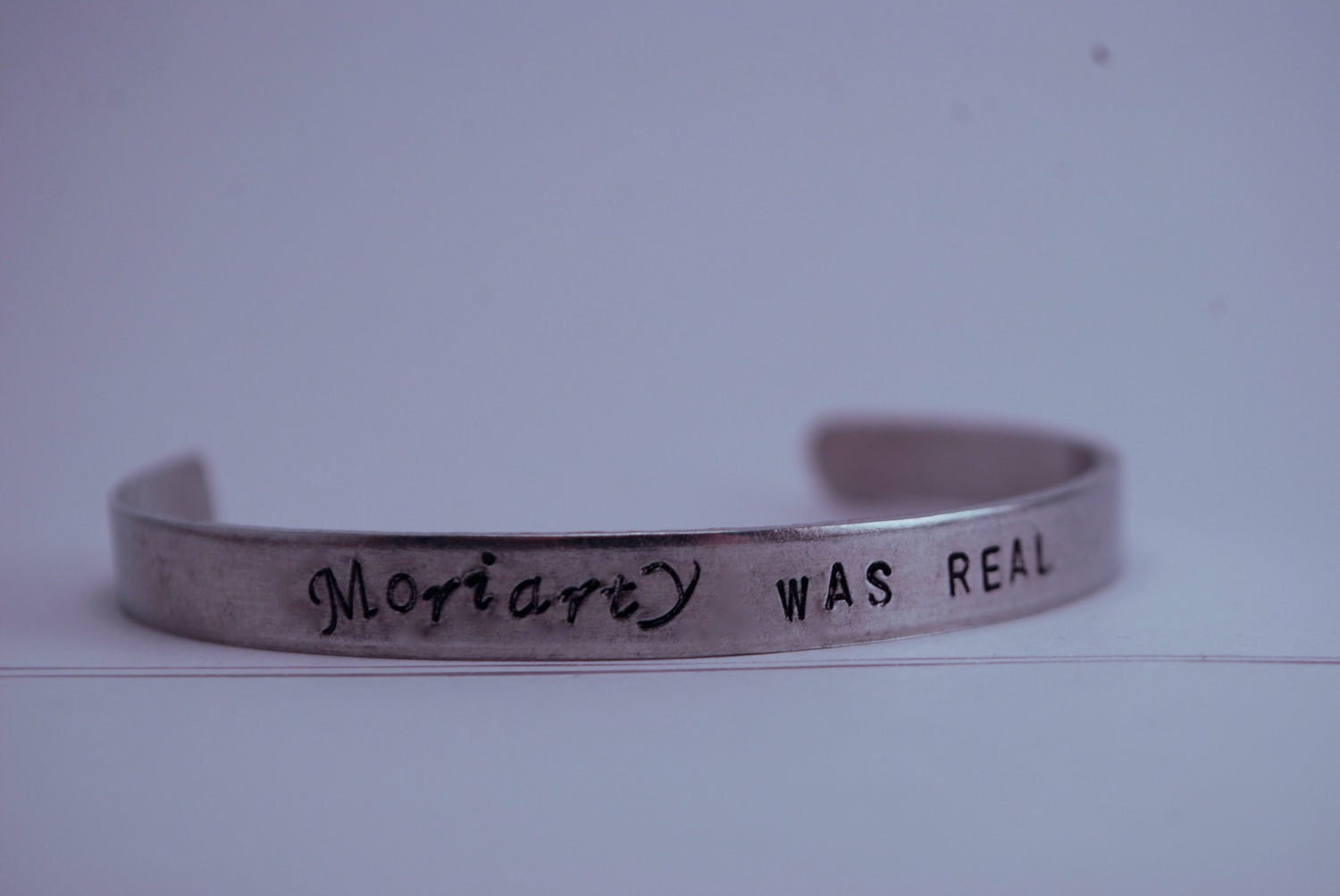 Moriarty WAS Real Hand Stamped Cuff Bracelet