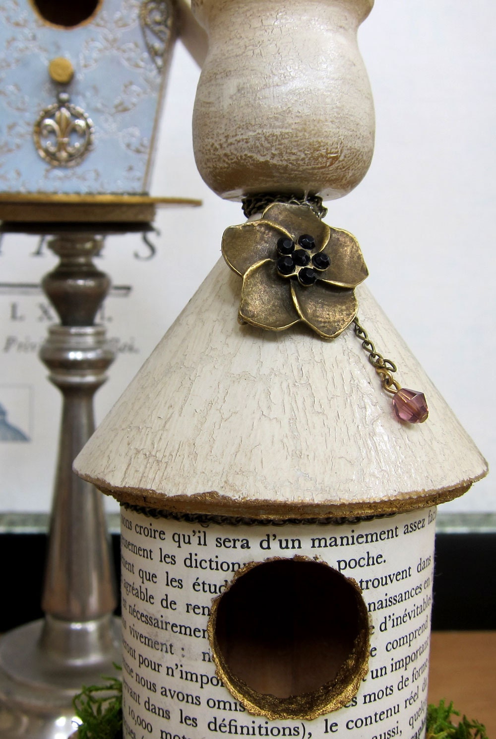 RESERVED for Nancy Up-cycled Birdhouse Candlestick Holder Handmade Vintage Shabby Chic Style