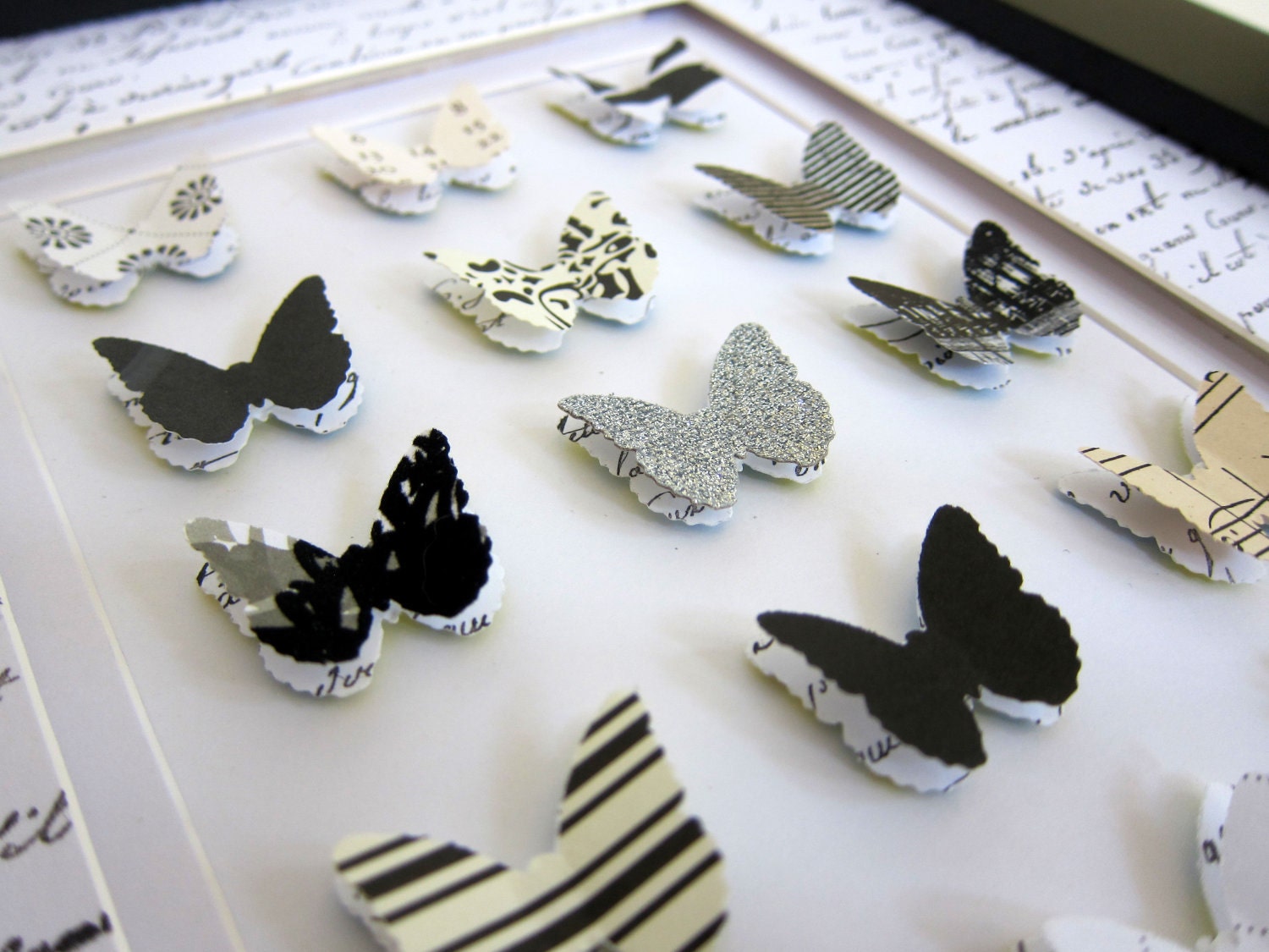 French Shabby Chic Black and White Paper Butterfly Collection Home Decor Cottage Chic