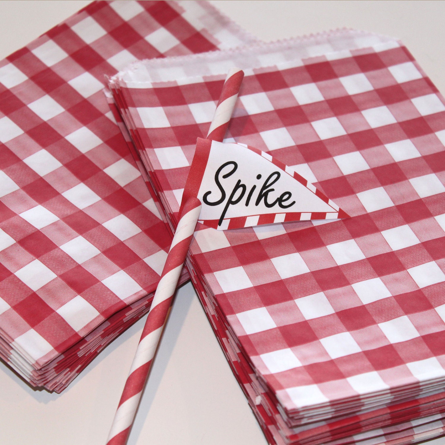 24 Red Gingham Party Favor Bags - Paper Bags, Wedding - Party - Paper Bags - Baking Supplies,  Candy Bags