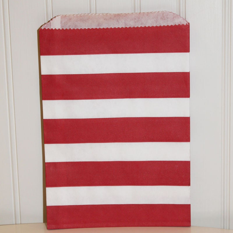 24 Red Sailor Striped Party Favor Bags, Treat Bags, Carnival parties, Dr. Seuss parties, Weddings, Packaging, Candy Bags