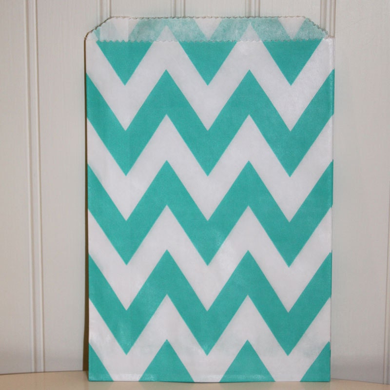 Chevron Party Bags, 24 Aqua Chevron Stripe Favor Bags, Treat Bags, Party Favors, Wedding Favors, Candy buffet, Sweet Shop