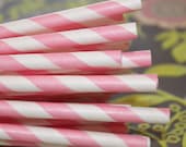 25 Paper Straws - PINK STRIPE Paper Straws with  Diy Flags, Birthday, Party, Baby Shower, Girls Party