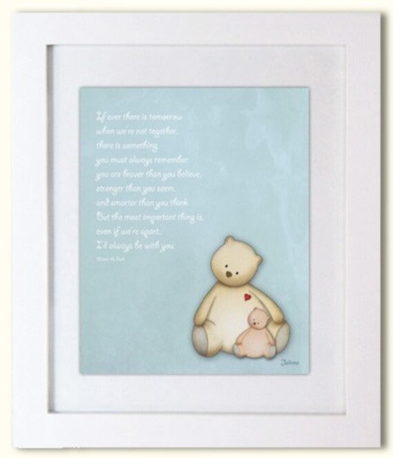 Teddy bears sentimental quote nursery wall art for boys light blue winnie the pooh saying, children decor