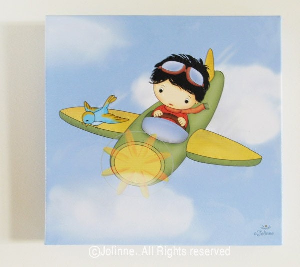 Boys room wall art, canvas print, ready to hang, children room art, kids decor, airplane nursery art
