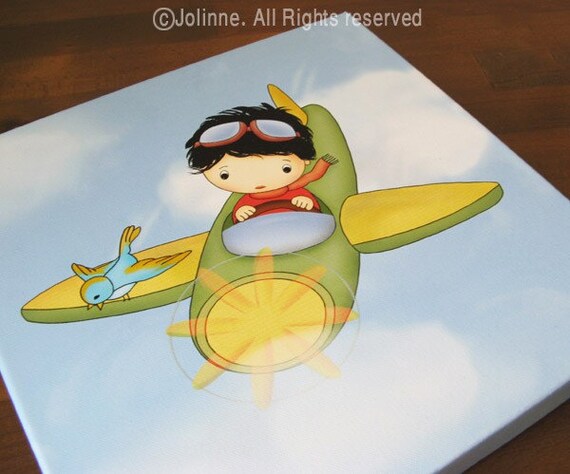 Boys room wall art, canvas print, ready to hang, children room art, kids decor, airplane nursery art