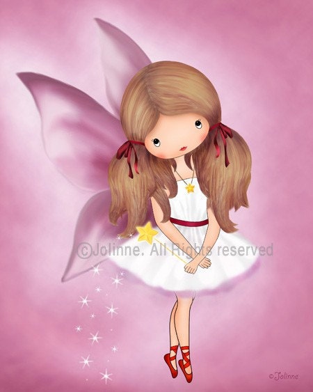 Fairy pink illustration Art print for girls room or nursery, children room decor wall art , etsy wall art