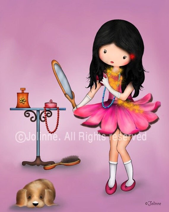 Little girls wall hanging art print children room decor pink background illustration