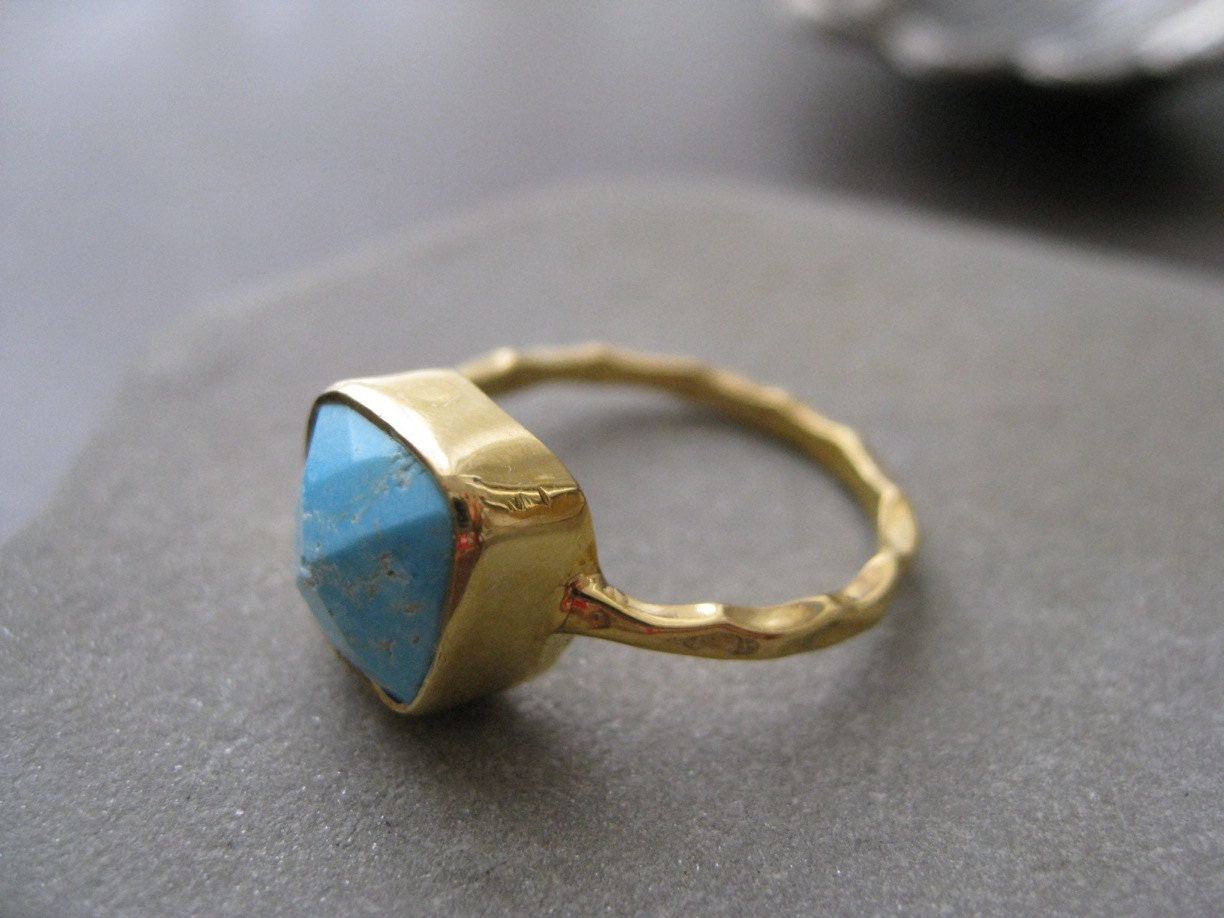 Arizona Sleeping Beauty turquoise  Gold Vermeil Ring - size 7