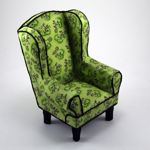 Dollhouse Miniature - The Storytellers Chair - Lime Green Wingback Chair