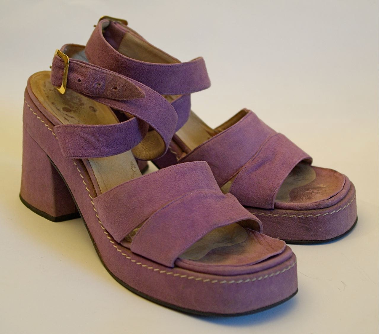 Mauve suede platform sandals, c. early 1970s - kickshaw