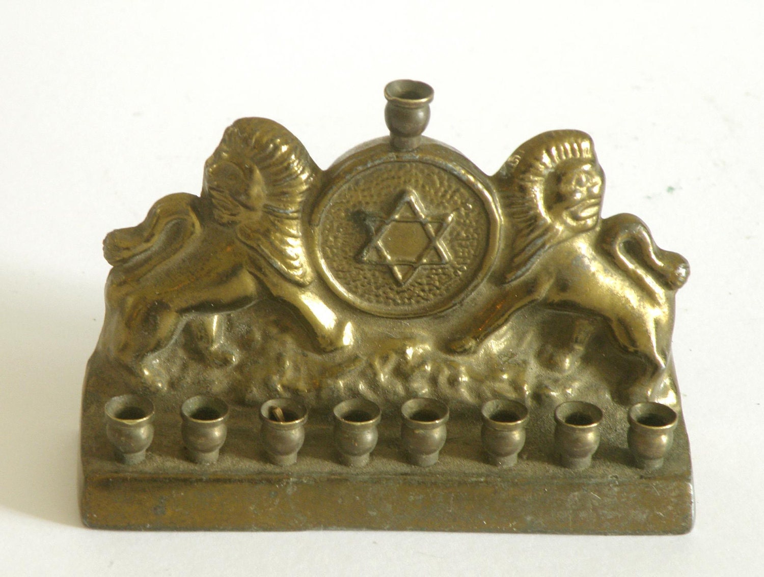 Bronze vintage miniature chanukah menorah Israel judaica eastern european style
