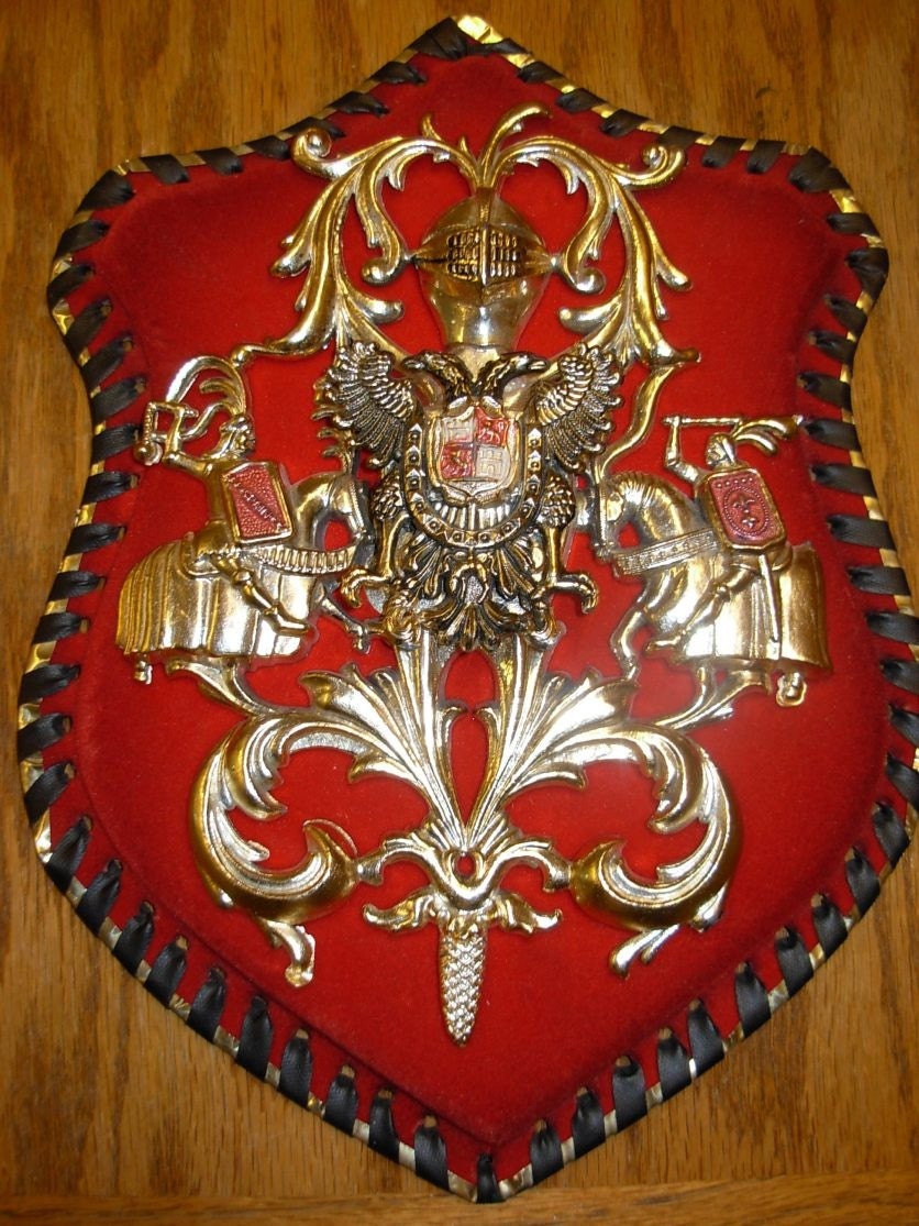 Vintage Coat of Arms Wall Hanging Plaque Red by RedBrickCottage