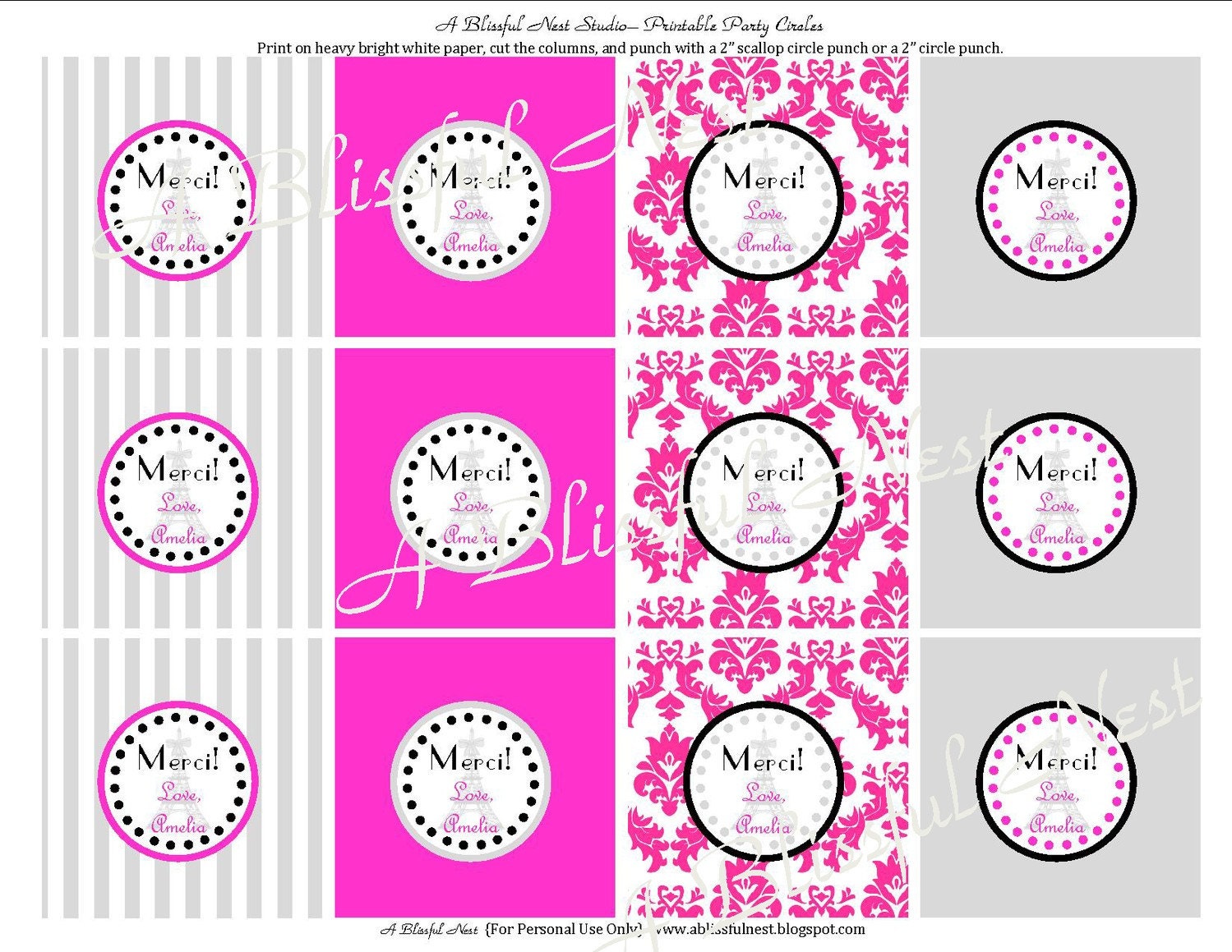 PARIS Printable Favor Tags/Thank You Tags- by A Blissful Nest