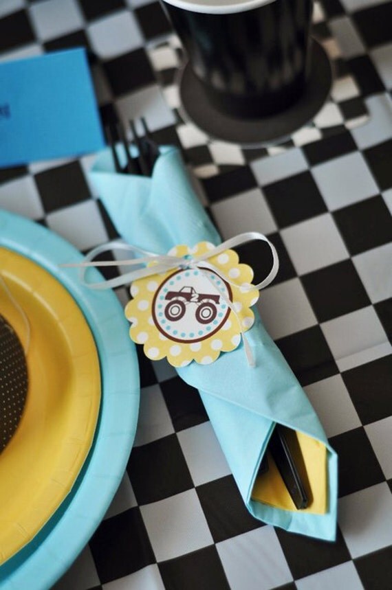 Monster Truck Birthday Party Napkin Wraps Tags - PRINTABLE - By A Blissful Nest Il_570xn