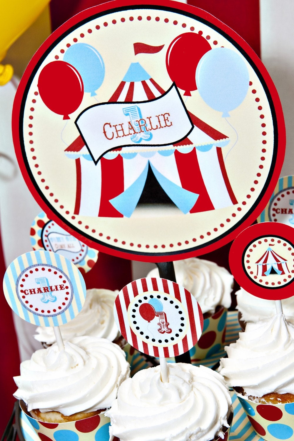 Circus Carnival Big Top PRINTABLE Cupcake Toppers Party Circles - By A Blissful Nest