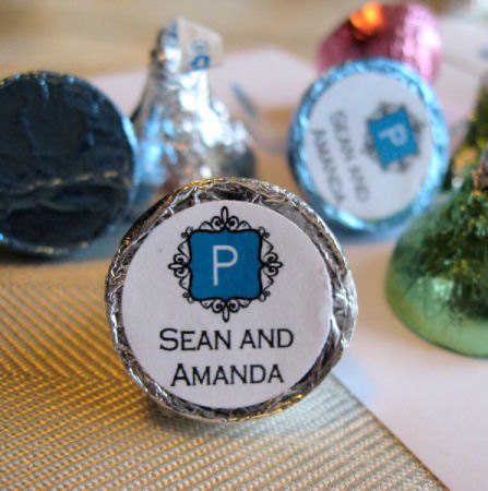 Filigree Wedding Personalized Hershey Kisses Stickers Labels Favors