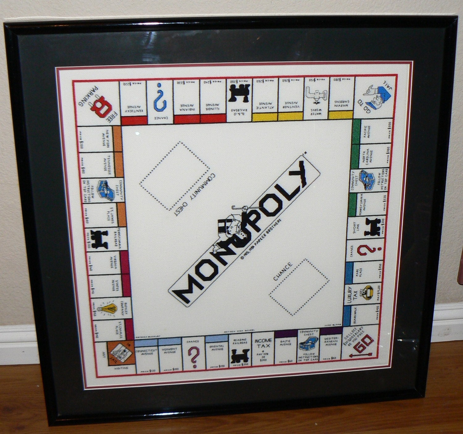 Monopoly Board Cross Stitch Needlepoint Framed By KrauseHaus