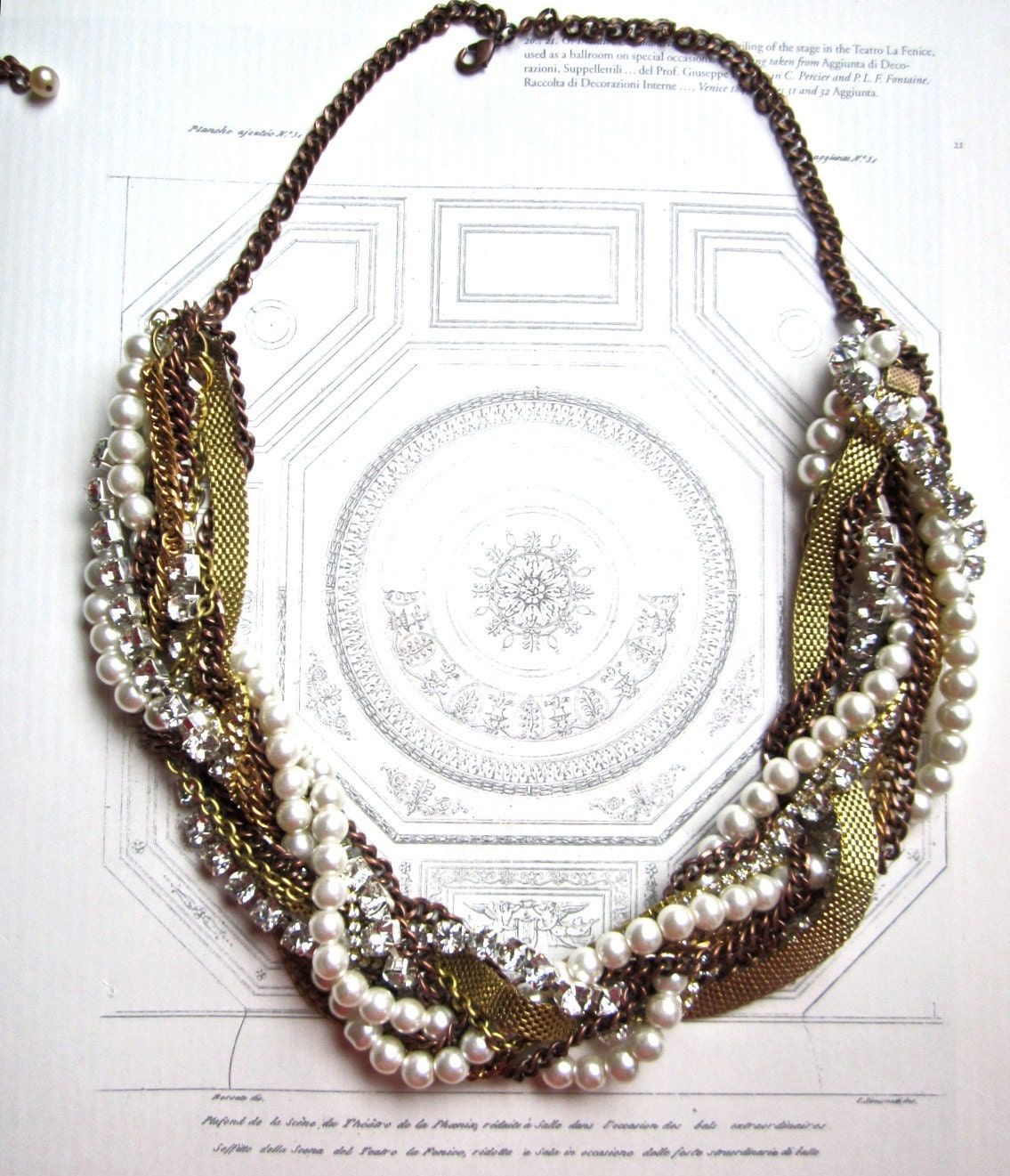 Chunky Statement Necklace Mixed Metal Vintage Wedding Rhinestone Pearl Gold Necklace - Twisted SIsta