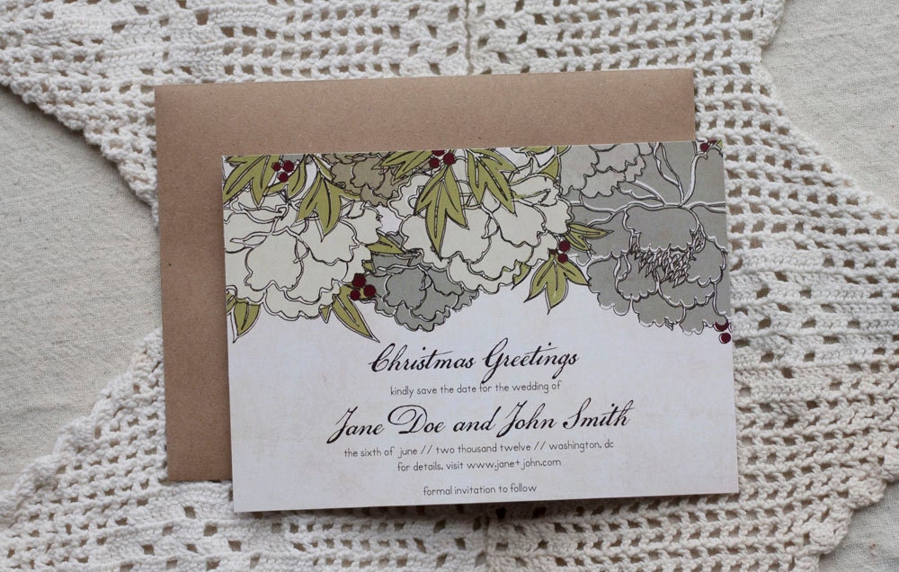 Winter Peony Wedding Save the Date or Invitation Card