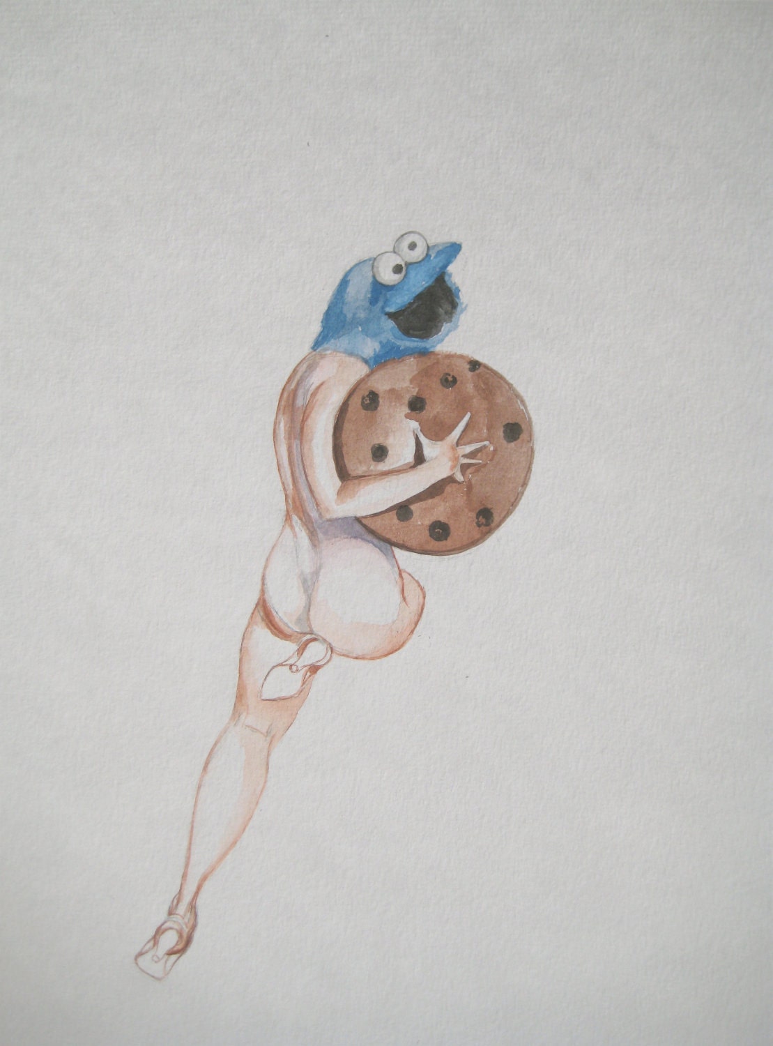 Cookie Monster as a Sexy Pinup holding a giant cookie