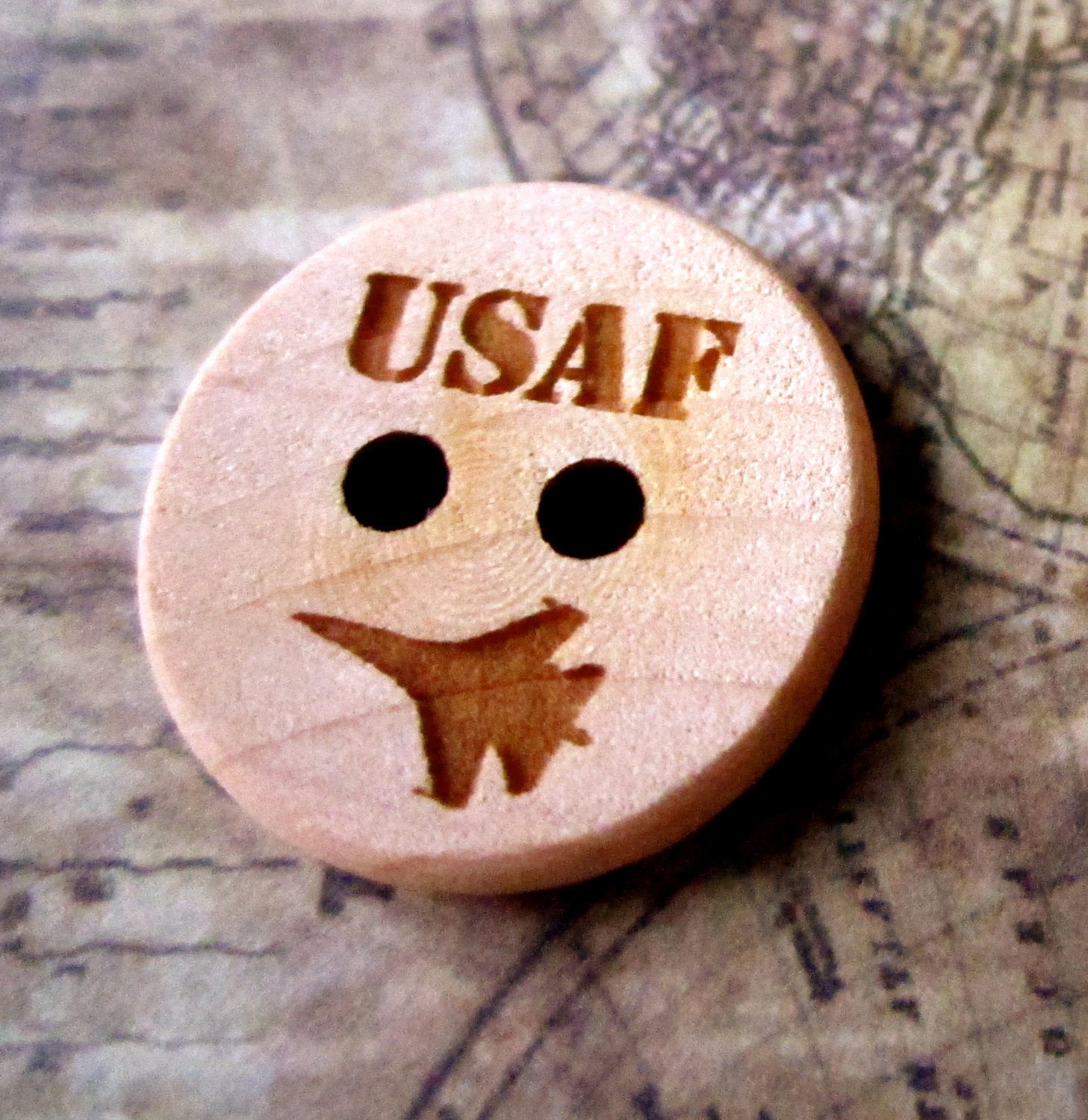 Set of 5- USAF -3/4 inch wooden engraved buttons